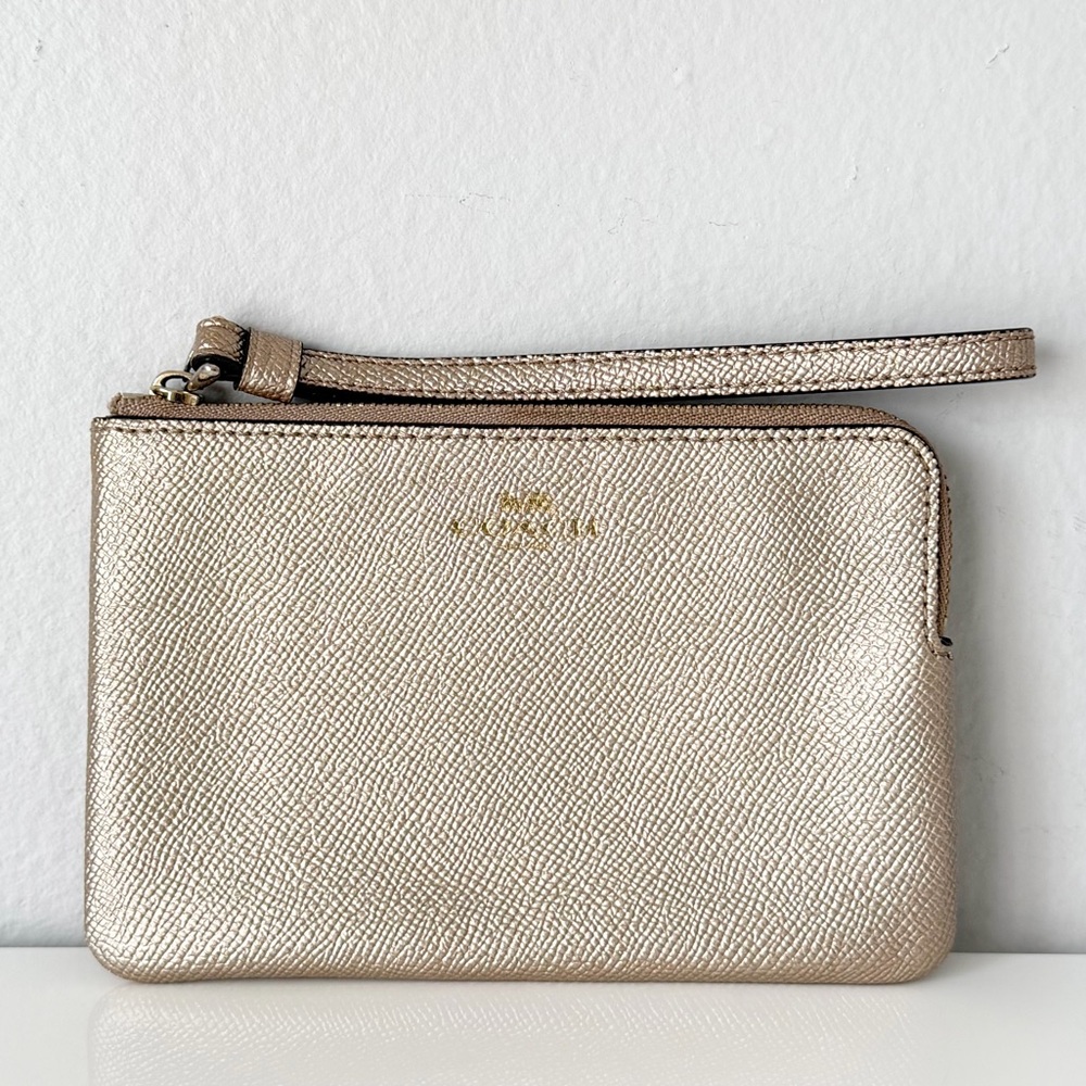 Coach Metallic Gold Corner Zip Wristlet